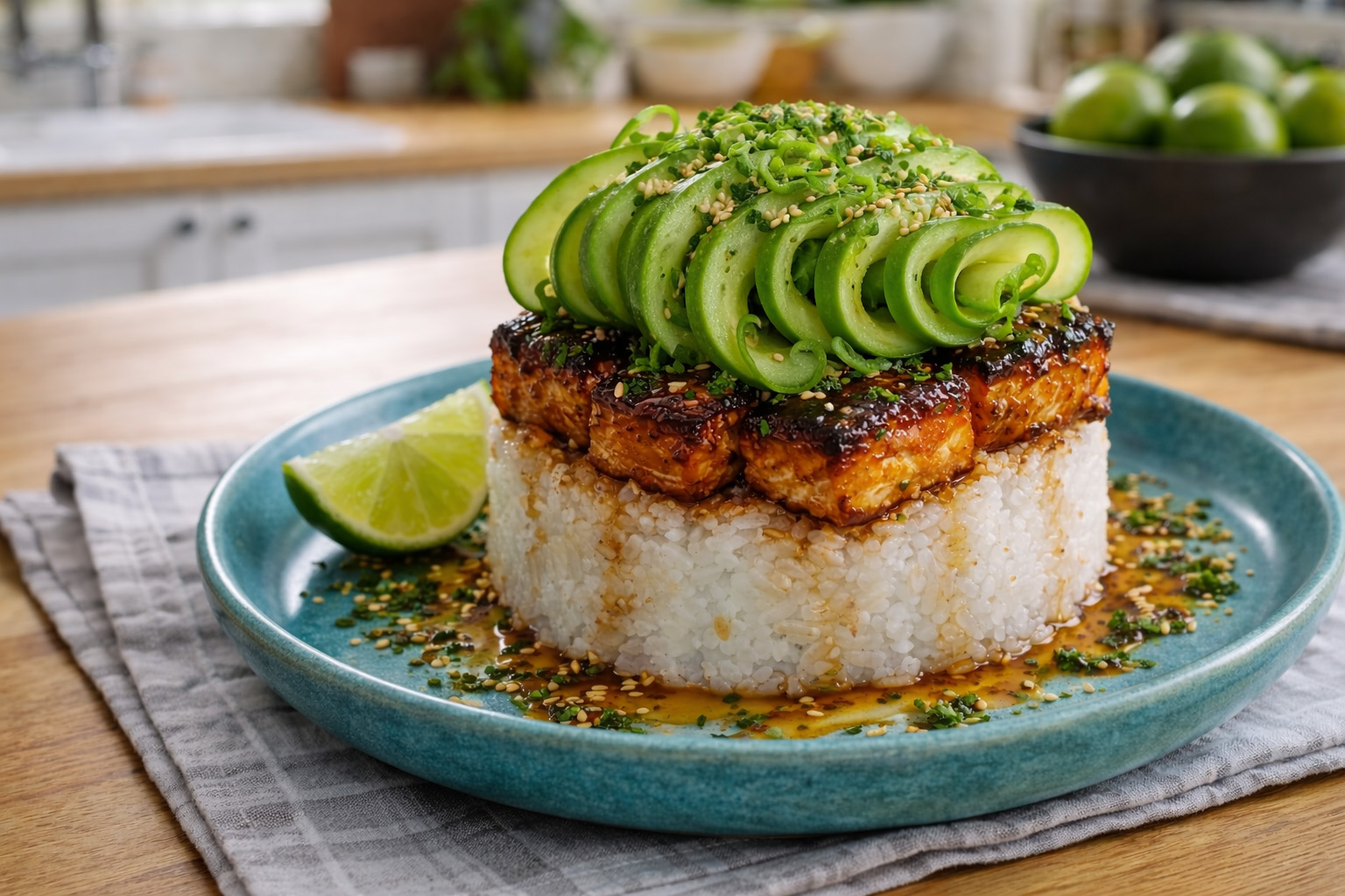 Gently Glazed Honey–Lime Chicken on Avocado Rice