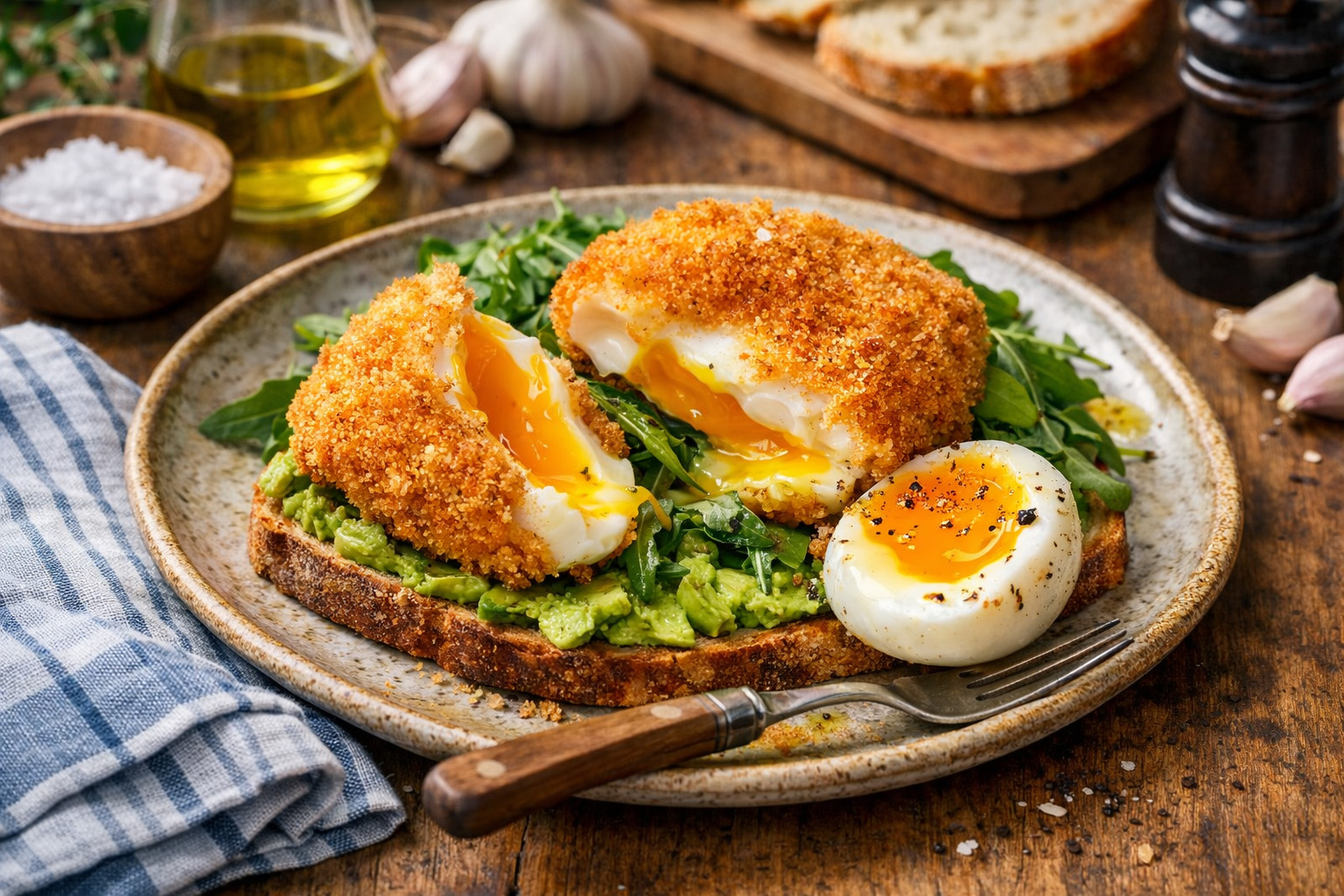 Golden Panko Poached Eggs with Avocado Toast