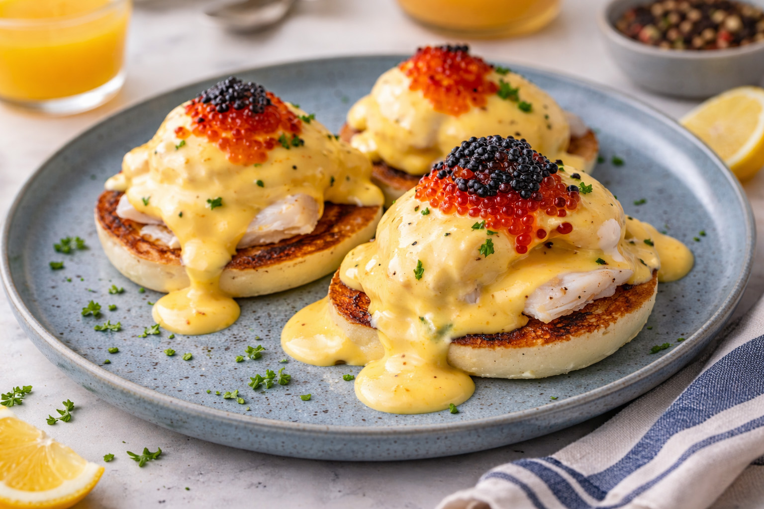 Poached Eggs & Crab Benedict with Imperial Caviar -
