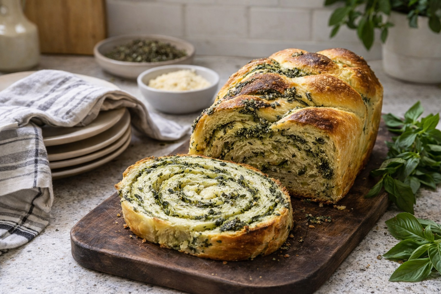Soft Pull-Apart Garlic Herb Swirl Bread