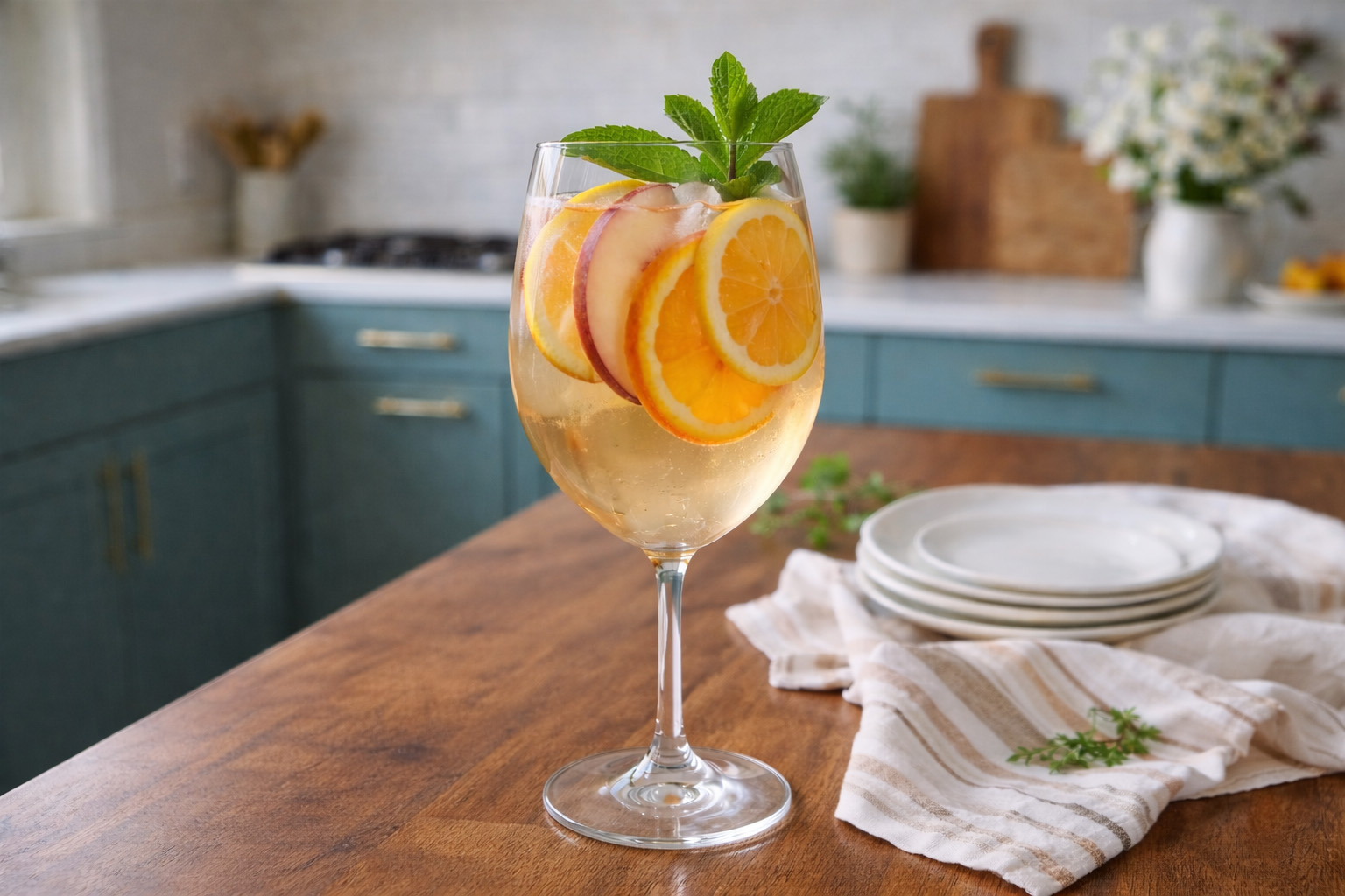 White Peach Sangria with Garden Citrus