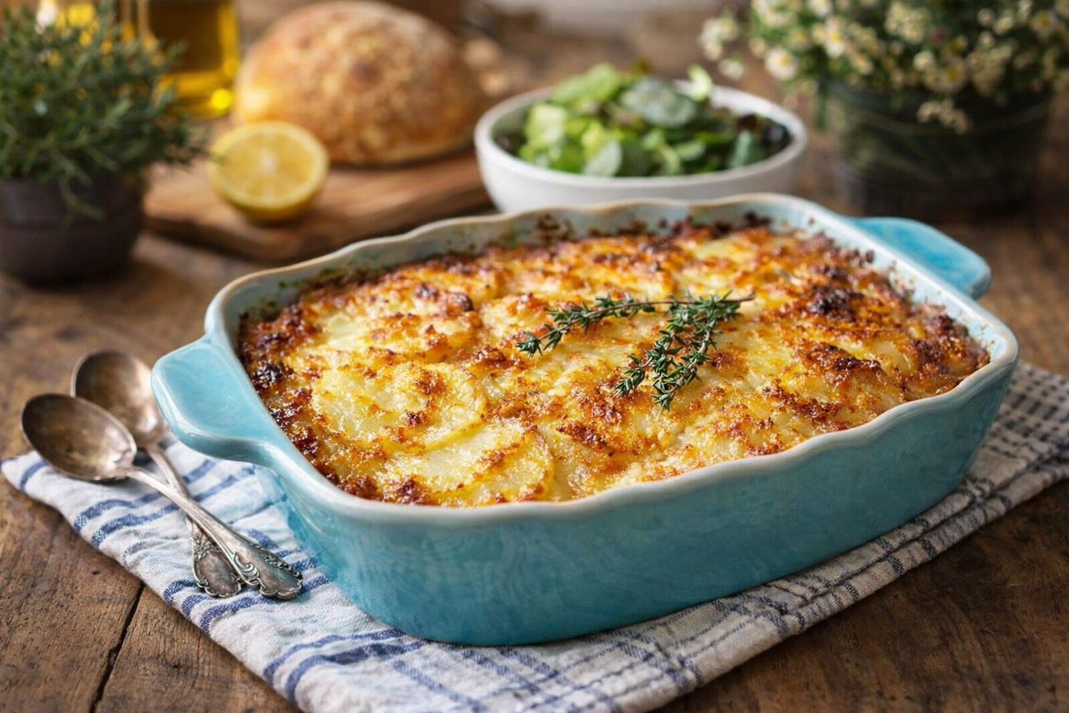 A Luxe Potato Gratin of Gruyère and Golden Parmesan