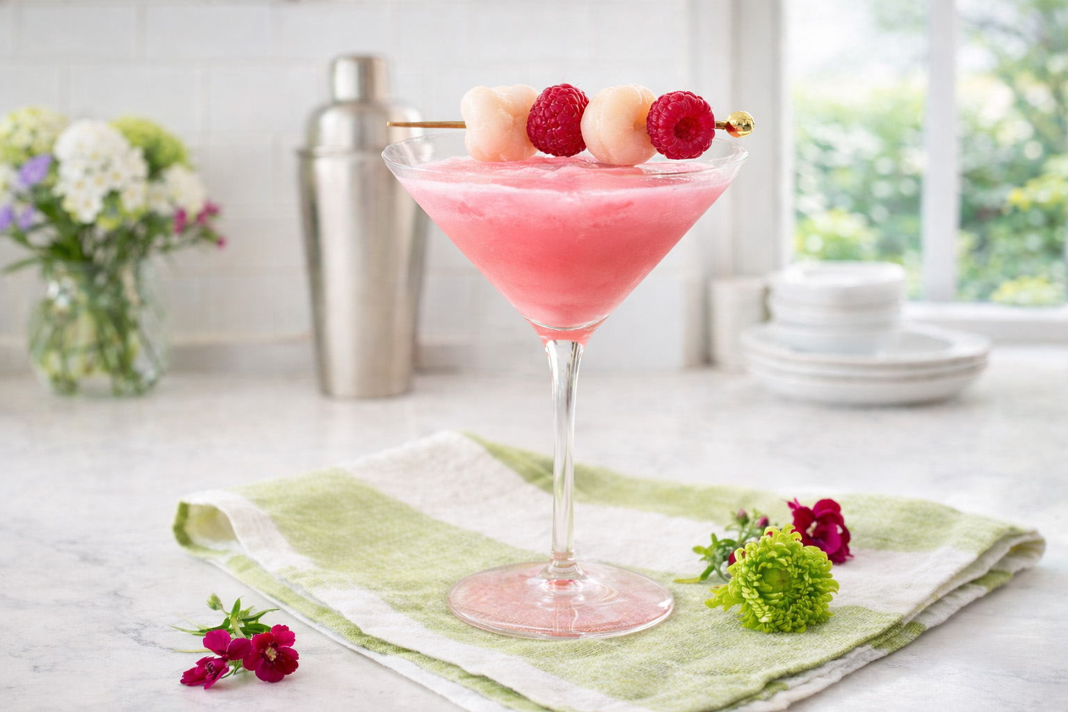 Lychee Martini with Elderflower Blossom