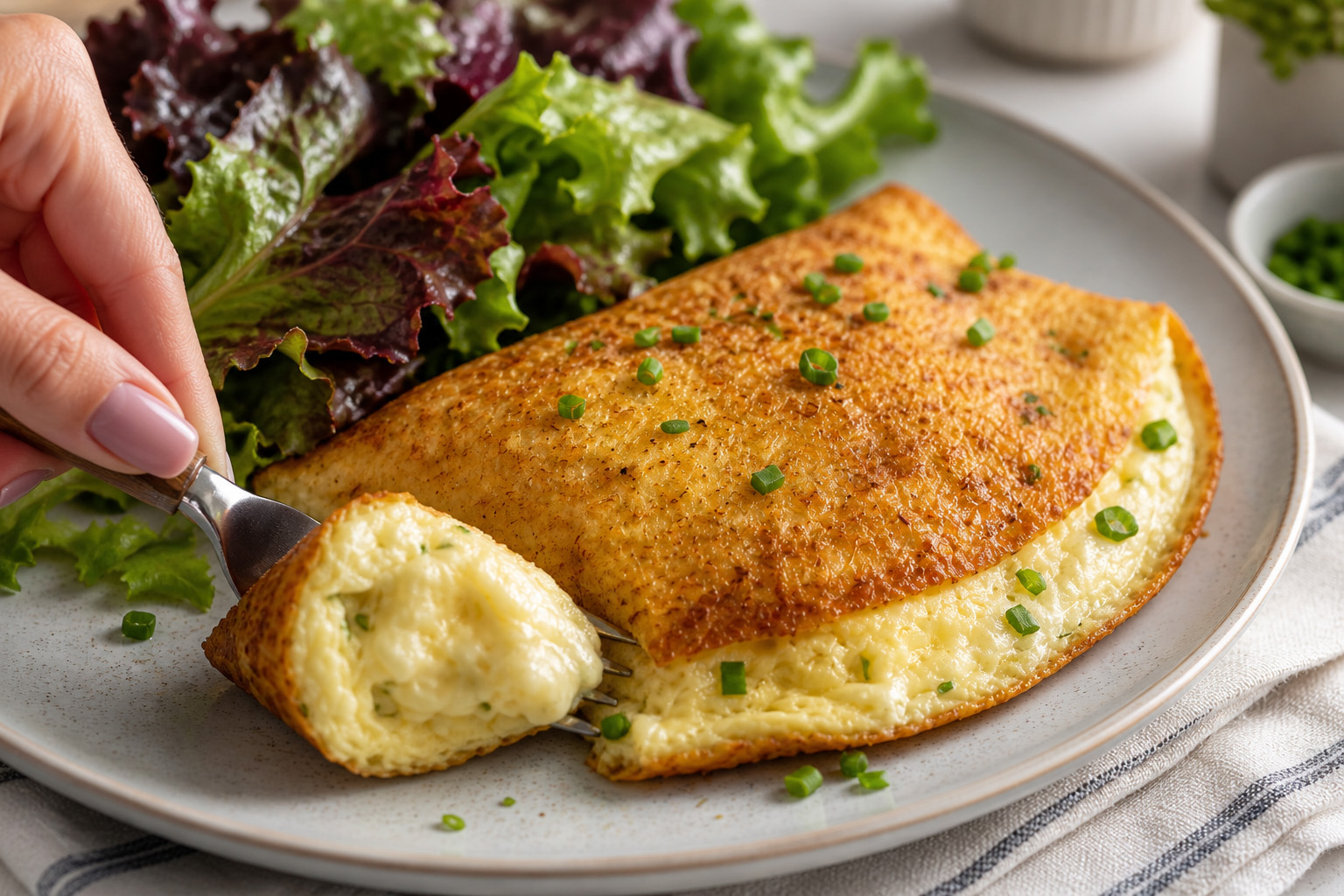 A Golden Soufflé Omelette With Melted Cheese